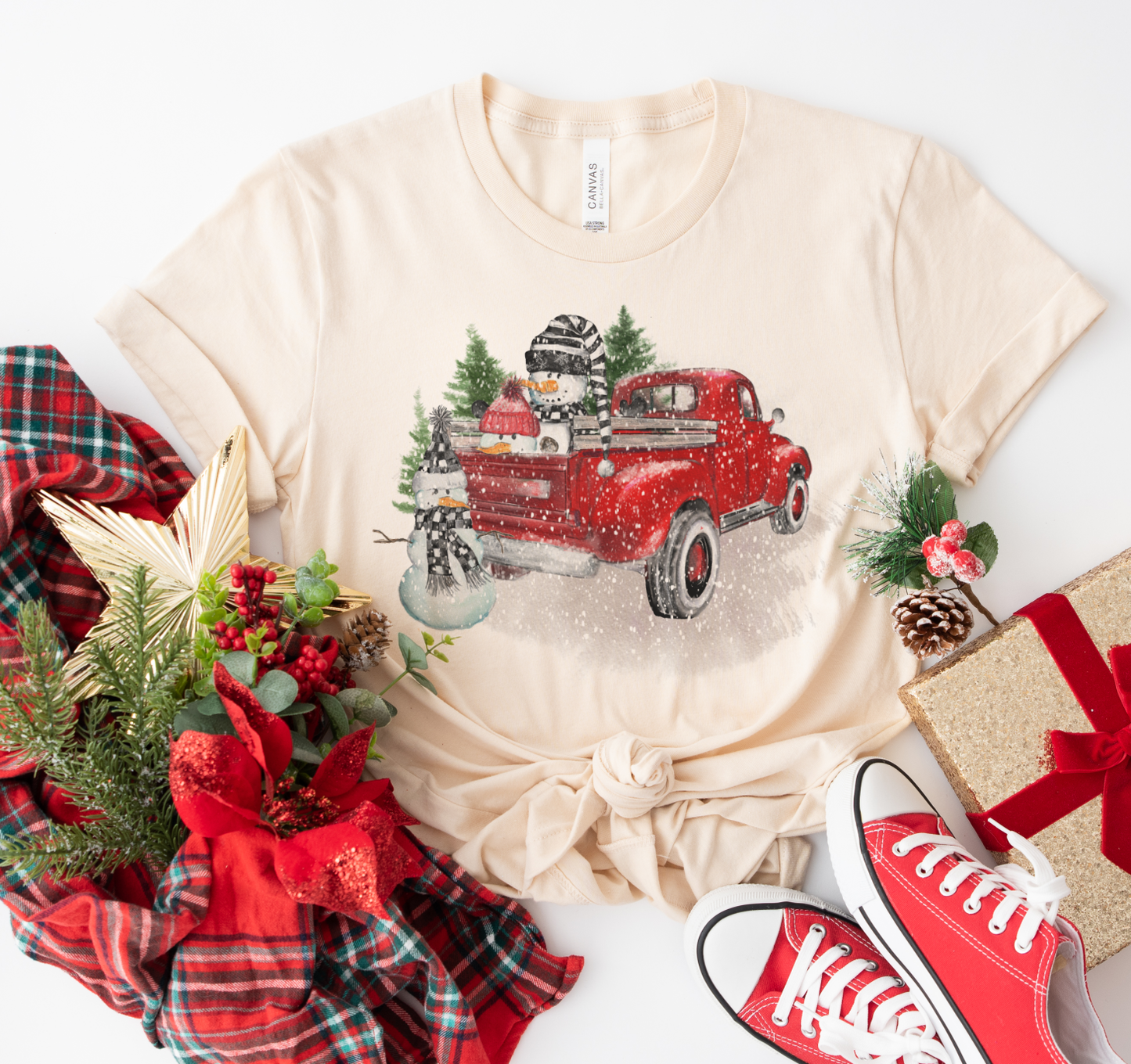 Classic Snowman Vintage Truck Holiday Tshirt