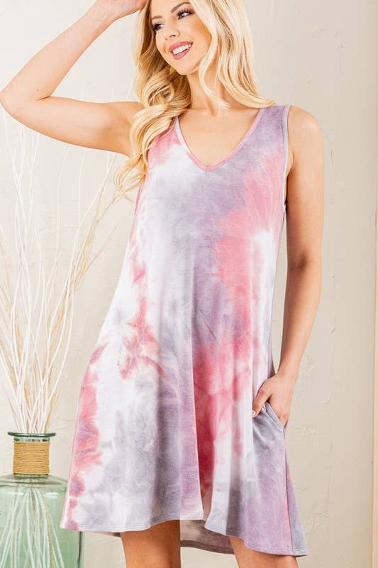 MULTI COLOR TIE DYE DRESS WITH POCKETS