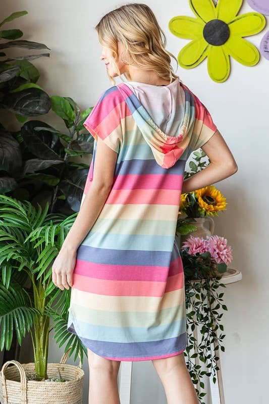 MULTI COLOR STRIPE HOODIE MINI DRESS