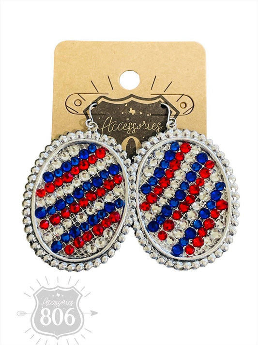 Patriotic rhinestone oval earring