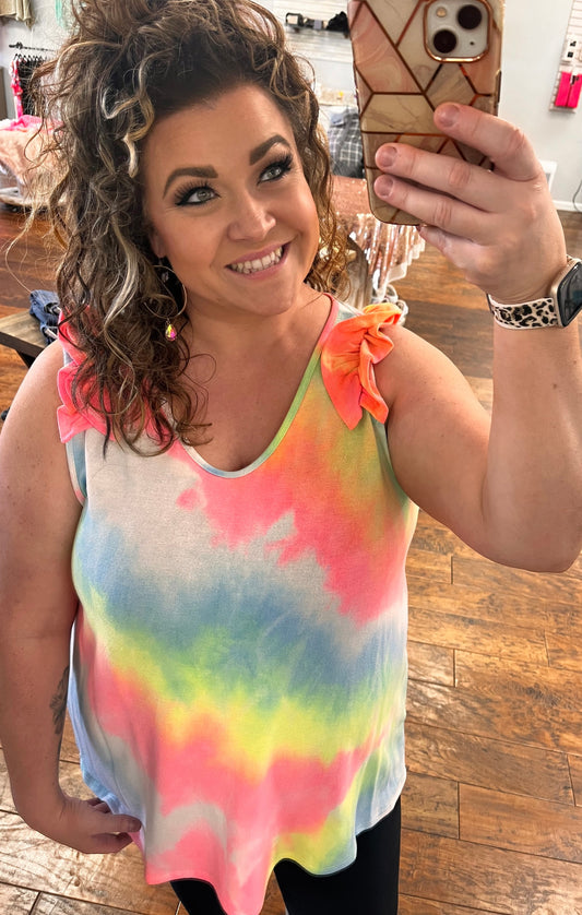 NEON TYE DYE RUFFLED TOP