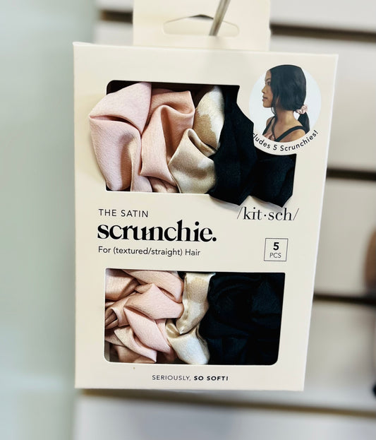 SATIN HAIR SCRUNCHIES- 5 PACK