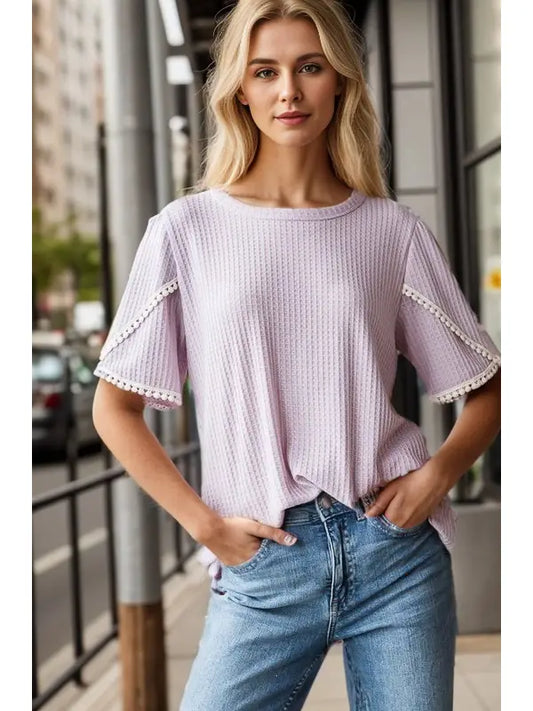 LAVENDER WAFFLE KNIT TOP