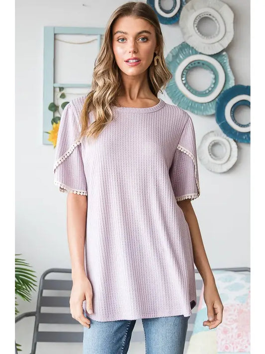 LAVENDER WAFFLE KNIT TOP