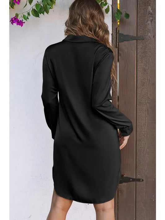 BLACK SEQUENCE SPLIT SHIRT DRESS