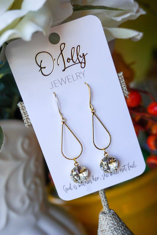 O'Lolly "Alison" Earrings - Gold Teardrop w/Clear Stone