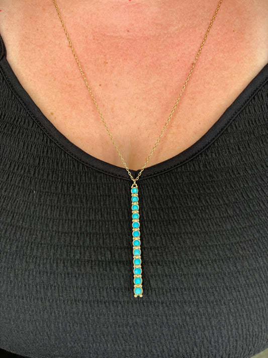 LONG BEAD BAR PENDANT NECKLACE- TEAL