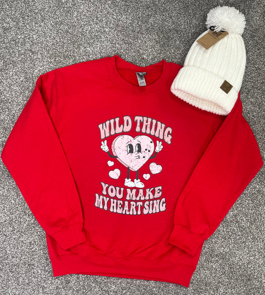 RED -WILD THING DISTRESSED- CREW NECK SWEATSHIRT